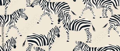 Hand drawn abstract striped zebra pattern. Collage contemporary seamless pattern. Fashionable template for design.