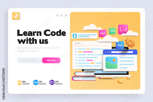 Flat Modern design Illustration of Learn Code with us - Landing page design