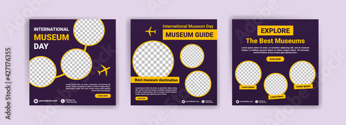 International Museum Day. travel sale social media post template. Banner vector for social media ads, web ads, business messages, discount flyers and big sale banners.