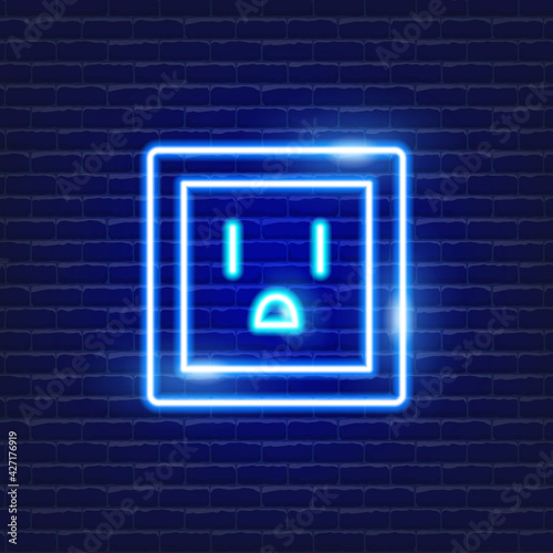 American socket with grounding neon icon. Electricity concept. Vector illustration for design.