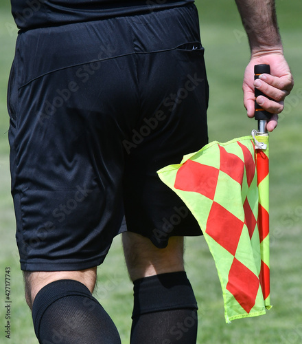 Assistant referee or Lineman of football or soccer holding flag