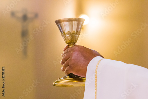 hands of the pope celebrated the Eucharist with body and blood of christ