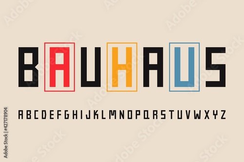 Bauhaus geometric typographic font. Headline uppercase alphabet for posters, logo, banner. Abc letters vector illustration