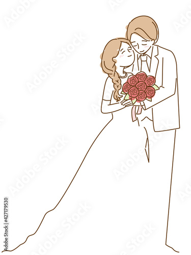 寄り添いあう新郎新婦
