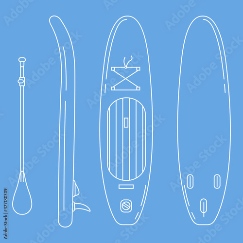 Vector Line SUP Board Illustrations Set
