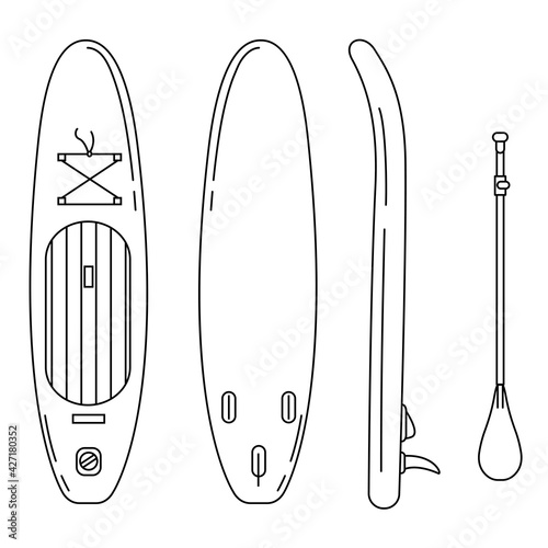Vector Line SUP Board Illustrations Set