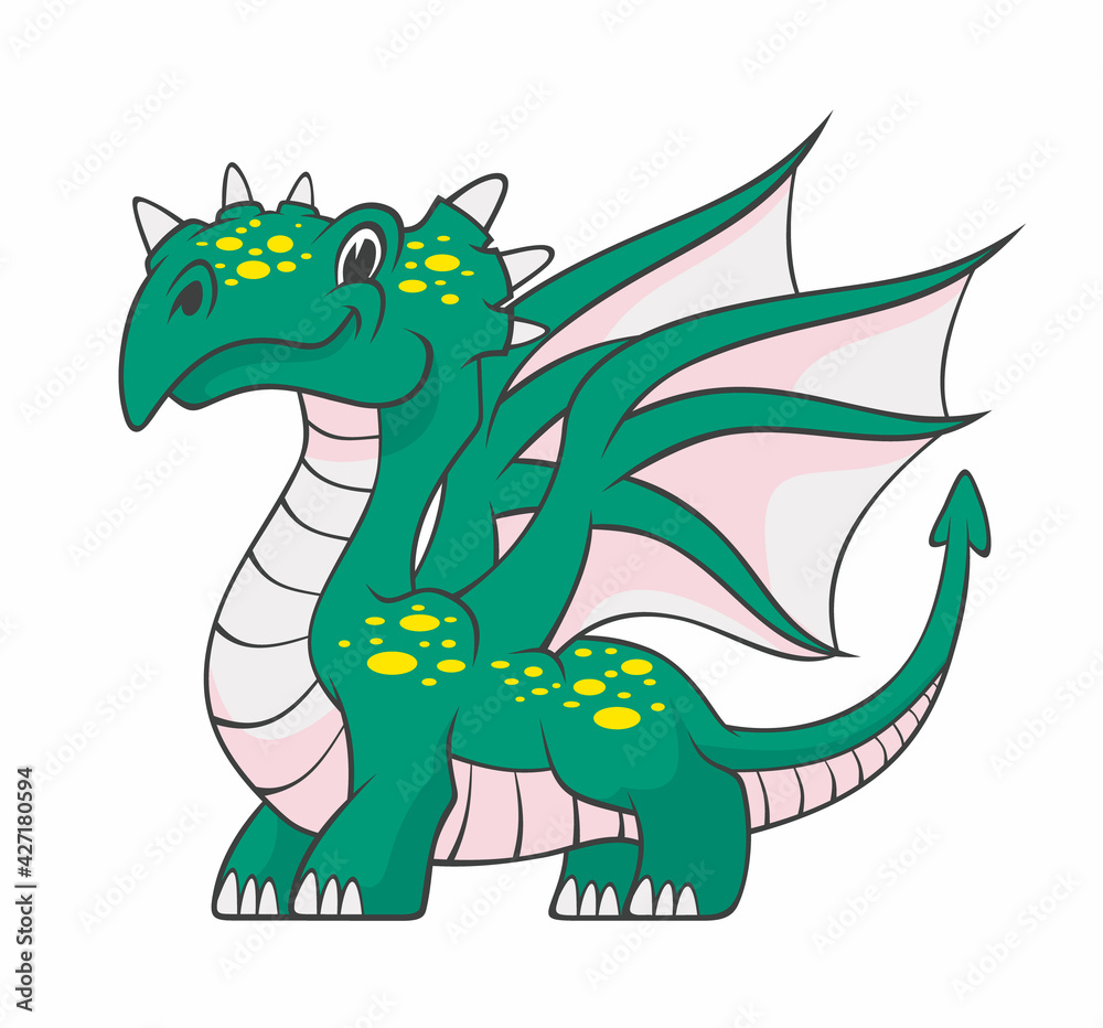 Fototapeta premium Cartoon dragon isolated on white background.