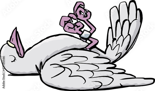 dead pigeon lies on its back
