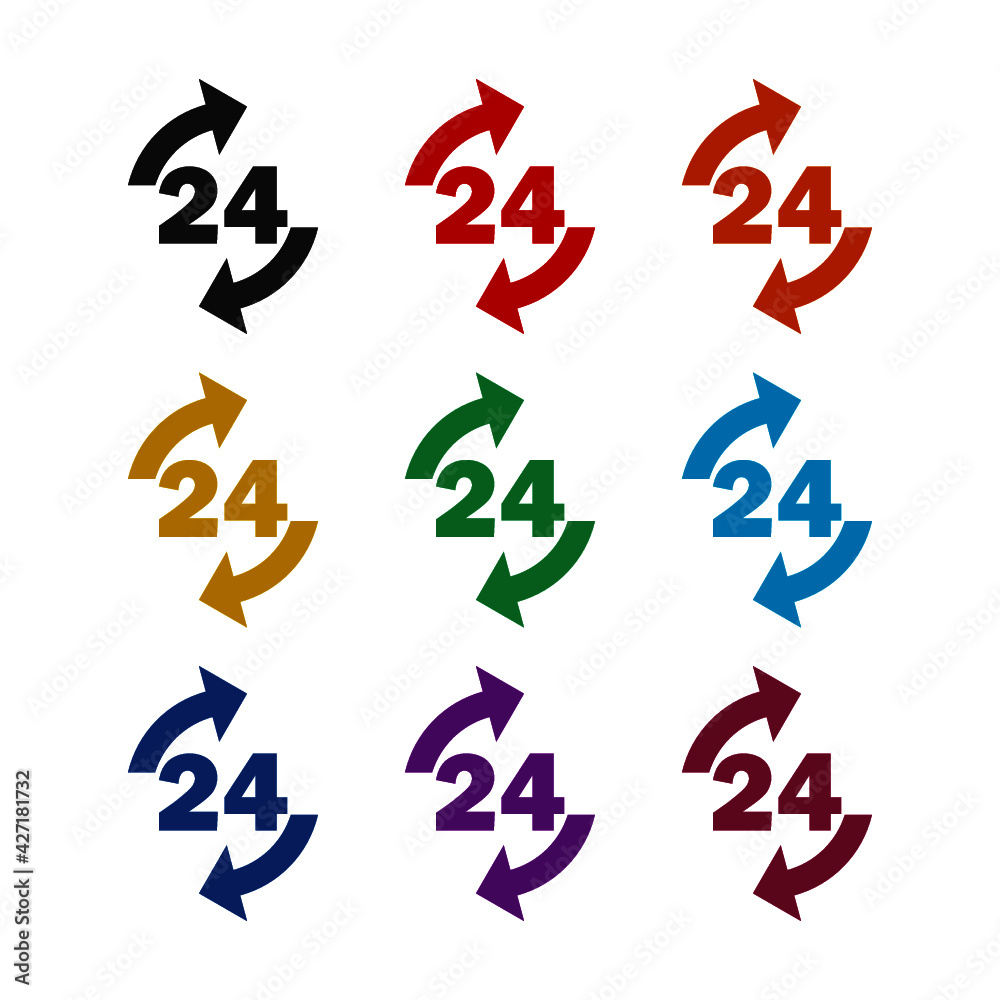 24 hour service icon isolated on white background color set 24 hour service icon isolated on white background color set