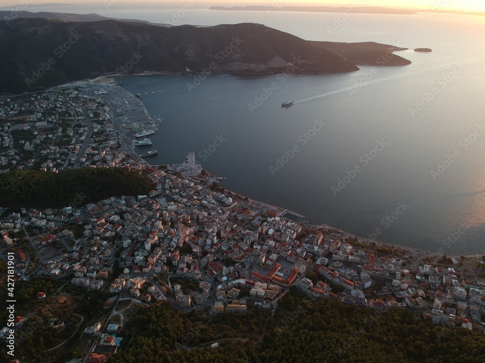 Fototapeta premium Aerial Photo, Igoumenitsa city thesprotia Epirus, Greece, port, harbor ferryboat to Corfu island and italy