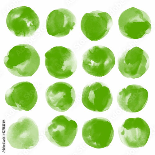 Set watercolor green blobs, isolated on white background. Watercolor background for textures. Abstract watercolor background