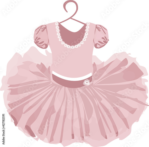 vector image of a children's puffy tutu dress in pale pink tones with a hanger