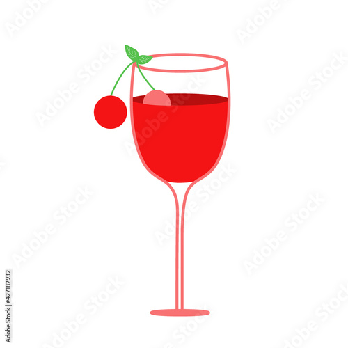 Delicious rich cherry cocktail with cherry. Isolated glass with juice or wine drink.