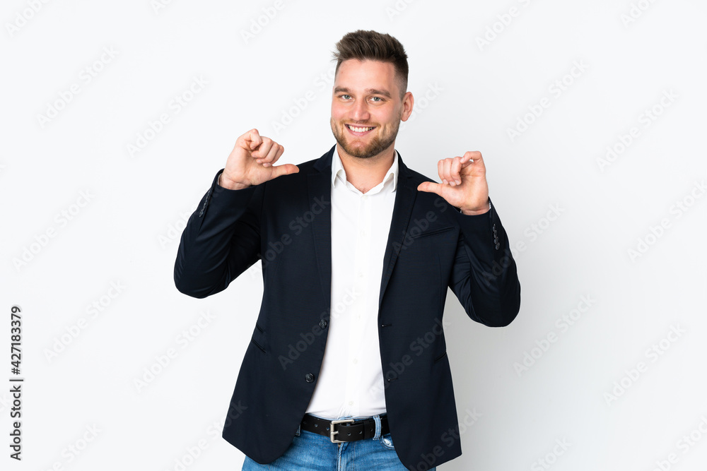 Young Russian business man isolated on white background proud and self-satisfied Young Russian business man isolated on white background proud and self-satisfied