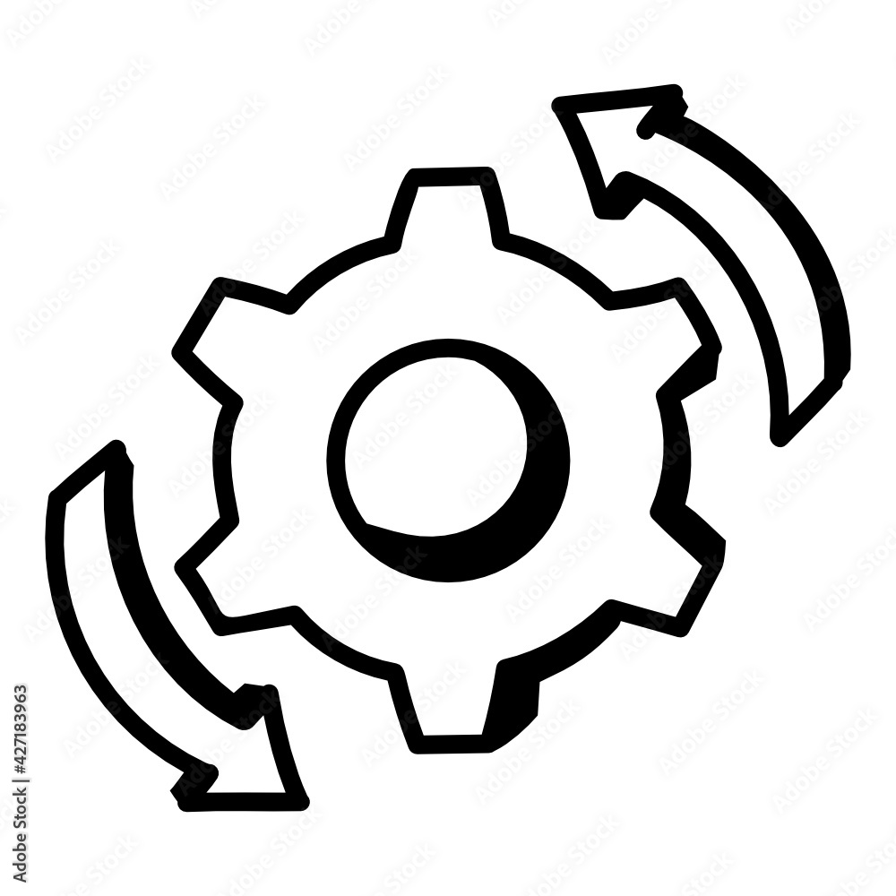Cogwheel with arrows denoting doodle icon of automation
Cogwheel with arrows denoting doodle icon of automation