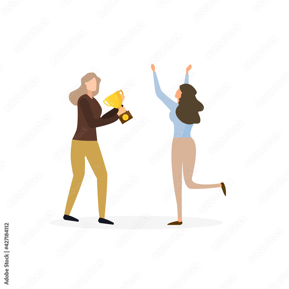 Win concept with characters. Can use for web banner, infographics, hero images. Flat isometric vector illustration isolated on white background. Win concept with characters. Can use for web banner, infographics, hero images. Flat isometric vector illustration isolated on white background.