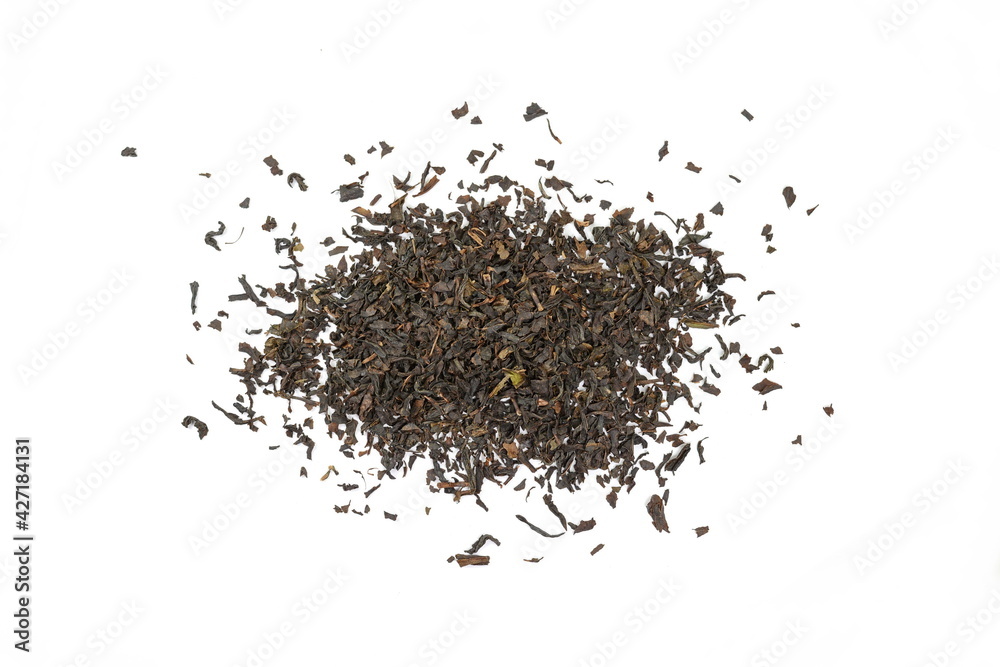 Dry black tea leaves isolated on white background. Dry black tea leaves isolated on white background.