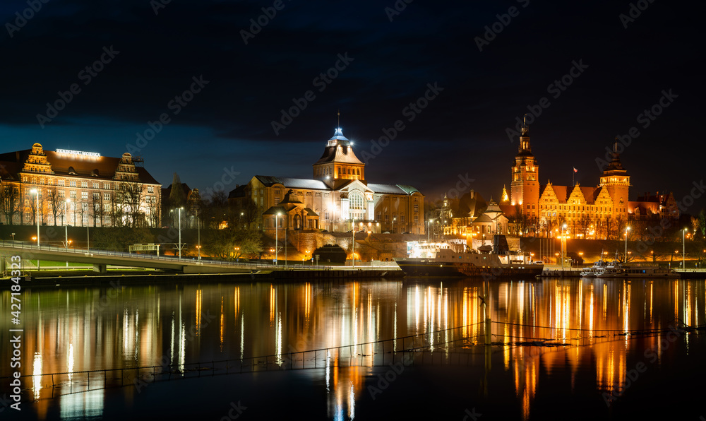 Evening panorama of Szczecin in Poland