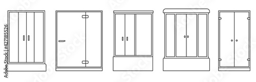 Shower stall vector outline set icon. Vector illustration bathroom on white background. Isolated outline set icon shower stall.