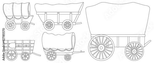 Wild west wagon vector outline set icon.Vector illustration set western of old carriage on white background .Isolated outline icon wild west wagon.