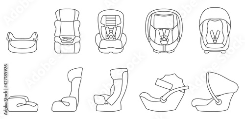 Baby car seat vector outline set icon. Vector illustration safety chair on white background. Isolated outline set icon baby car seat. photo