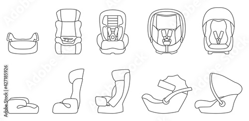 Baby car seat vector outline set icon. Vector illustration safety chair on white background. Isolated outline set icon baby car seat.