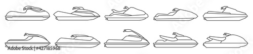 Jet ski vector outline set icon. Vector illustration scooter on white background. Isolated outline set icon jet ski.