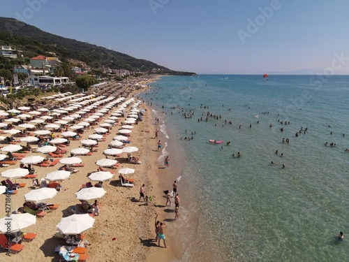 Fototapeta Naklejka Na Ścianę i Meble -  Aerial View Loutsa - Vrachos Beach Famous Tourist Destination In Preveza Epirus Greece