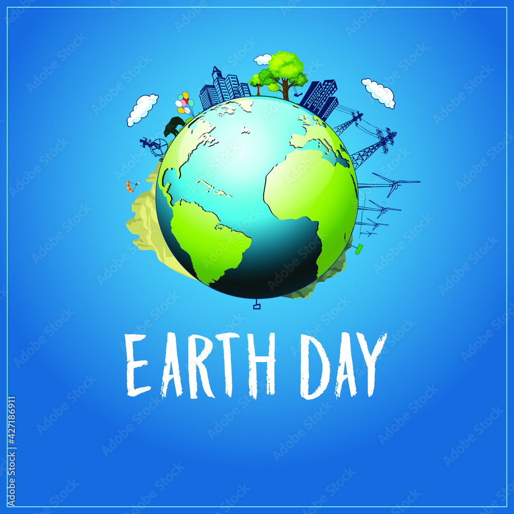 Earth Day Celebration Poster Design Template with Animals Roaming Around a Globe themed Tree.