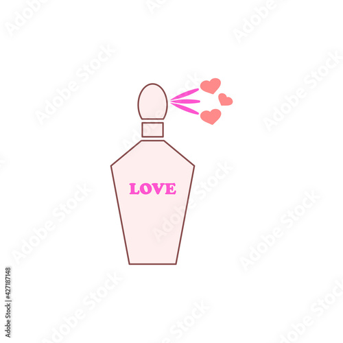 Perfume bottle with the scent of love and hearts. Vector illustration. Clipart and drawing on white background.