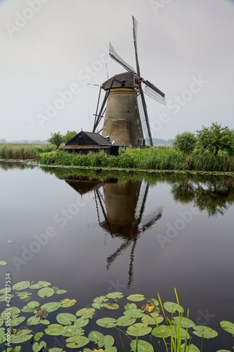 Reflection of windmill in the Netherlands