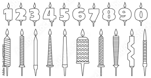 Birthday candle isolated outline set icon. Vector outline set icon anniversary. Vector illustration birthday candle on white background .