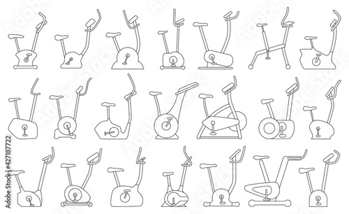 Exercise bike vector outline set icon. Isolated outline set icon fitness bicycle.Vector illustration exercise bike on white background.