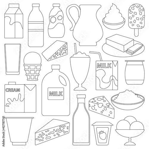Milk product vector outline set icon. Vector illustration food on white background. Isolated outline set icon milk product.