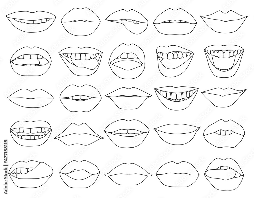 Female lip vector outline set icon. Vector illustration smile on white background. Isolated outline set icon female lip.