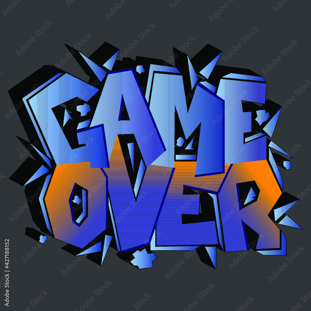 Vetor de game over vector lettering with shadow and gradient. unique