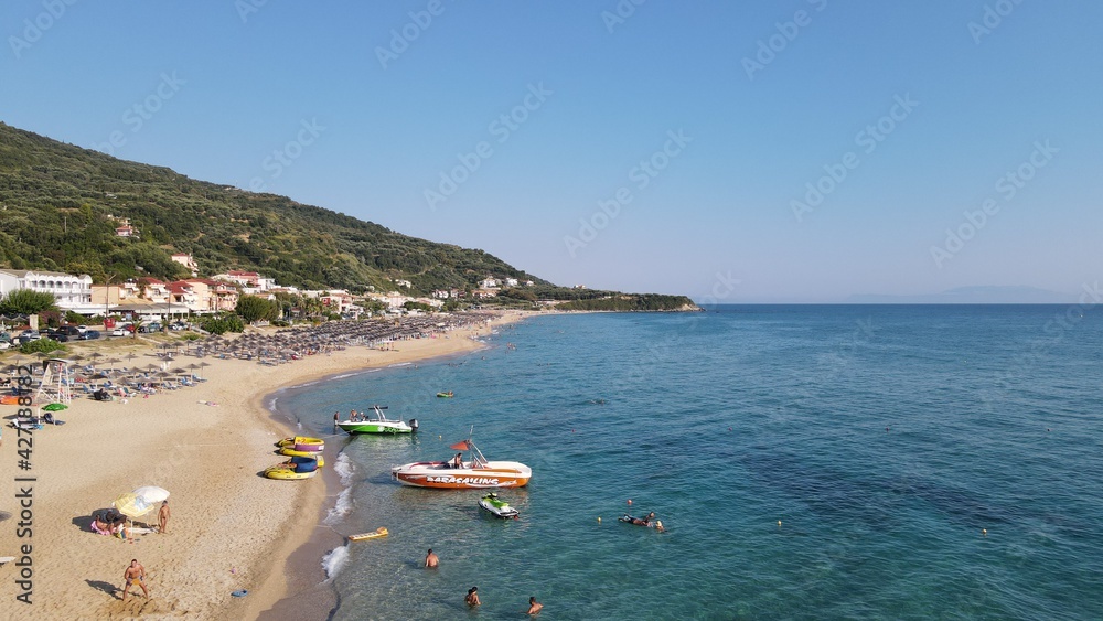 Aerial View Loutsa - Vrachos Beach Famous Tourist Destination In Preveza Epirus Greece