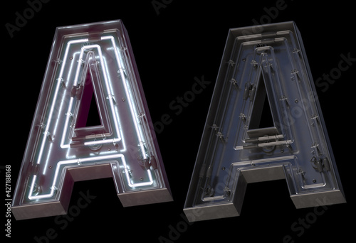 Metal neon font with On and Off. Letter A. 