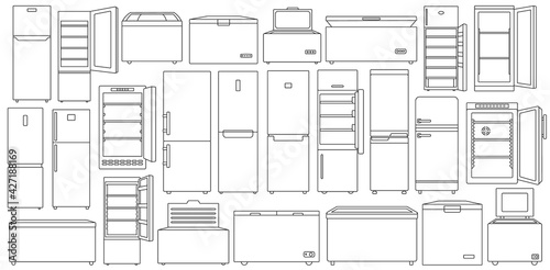 Freezer vector outline set icon. Vector illustration fridge on white background. Isolated outline set icon freezer .