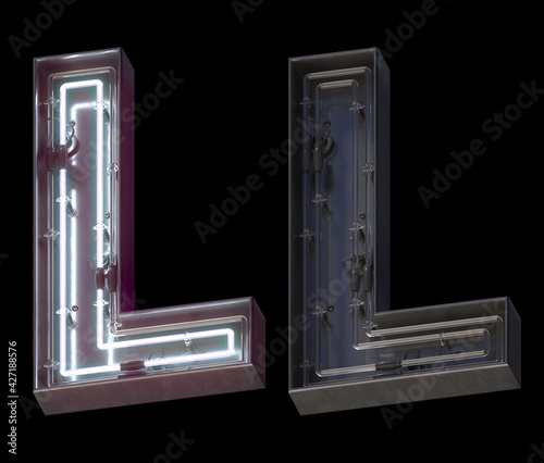 Metal neon font with On and Off. Letter L. 