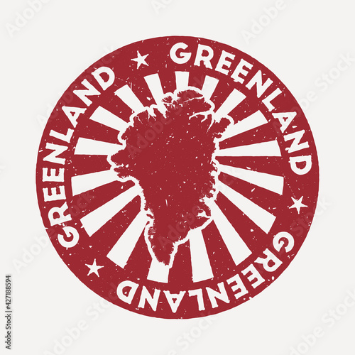 Greenland travel red rubber stamp with the map of the country, vector illustration. Can be used as insignia, logotype, label, sticker or badge of Greenland.