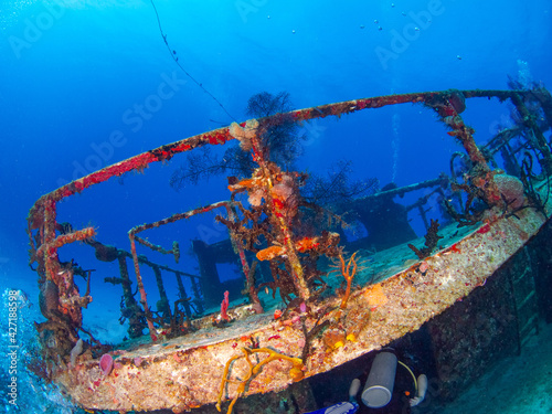 Deck of a shipwreck (Mama Vina Wreck, Playa del Carmen, Quintana Roo, Yucatan, Mexico in 2012)