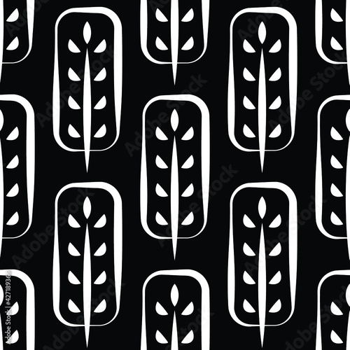 black seamless pattern with rough sheets. Flora. vector