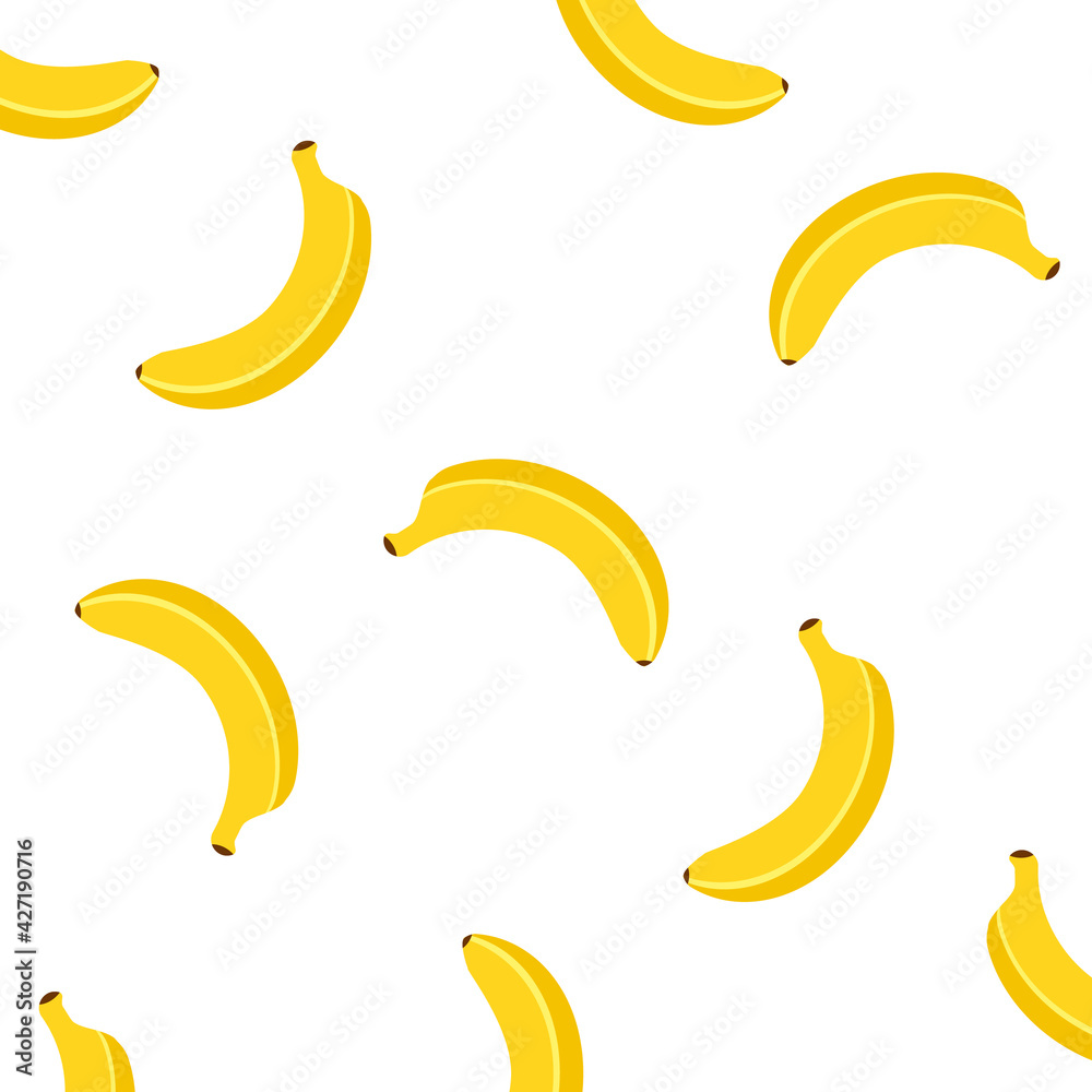Seamless background with yellow bananas. Cute vector banana pattern. Summer fruit illustration.Vector illustration isolated on white background.