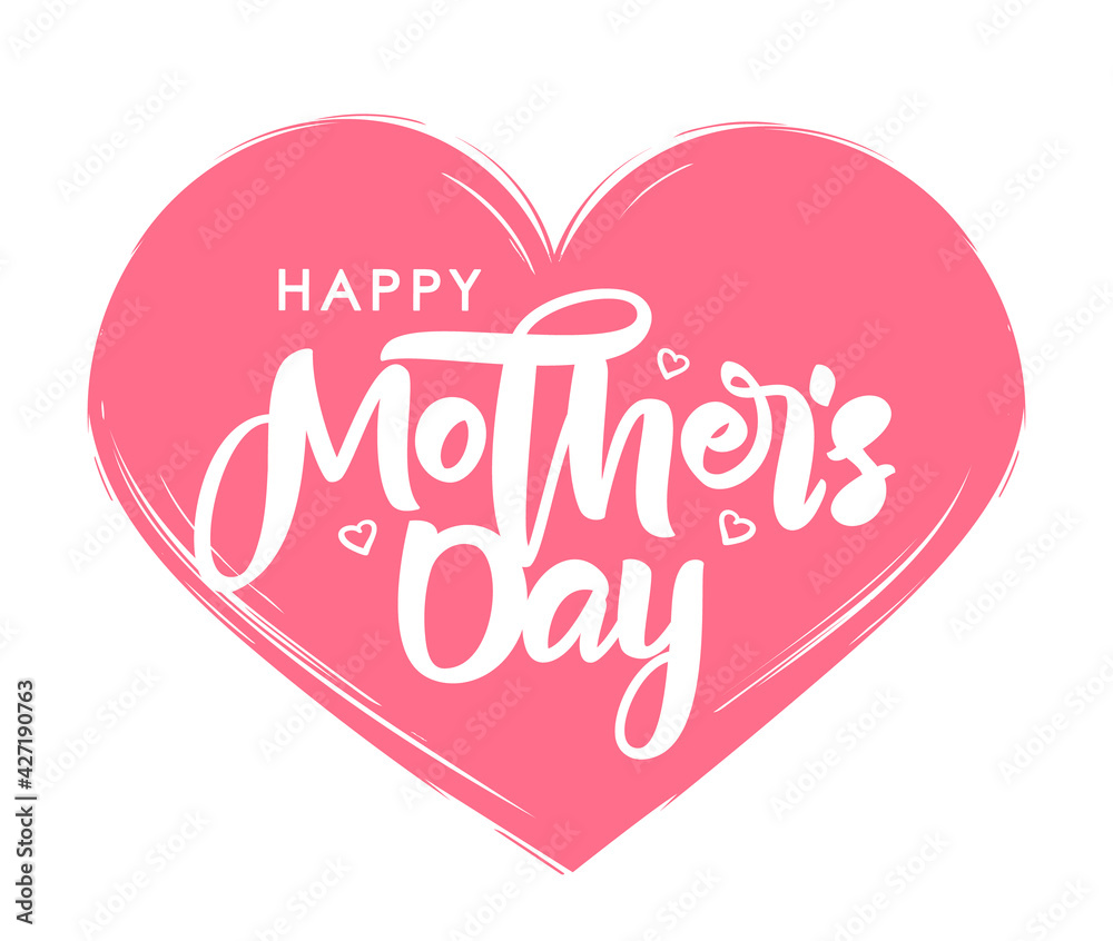 Handwritten brush lettering composition of Happy Mother's Day on pink heart background. Handwritten brush lettering composition of Happy Mother's Day on pink heart background.