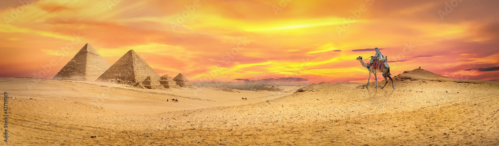 Colorful sunset over the pyramids