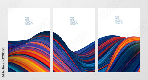 Set of three colorful flow poster backgrounds. Modern design.