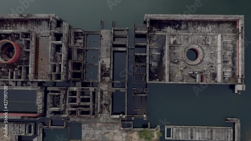 Abandoned and Unfinished Nuclear Power Plant. Aerial View