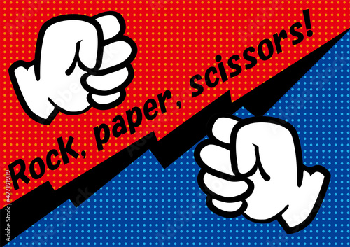 Obraz W Ramie アメリカン コミック風の手のイラスト ジャンケンのポーズ グーとグー Rock Paper Scissors Ilustracja Reka Gra Fototapety Foteks