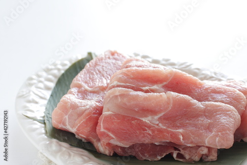 freshness pork slices on leaf for prepared ingredient